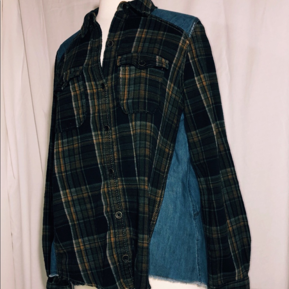 Free People Blue Jean and plaid shirt